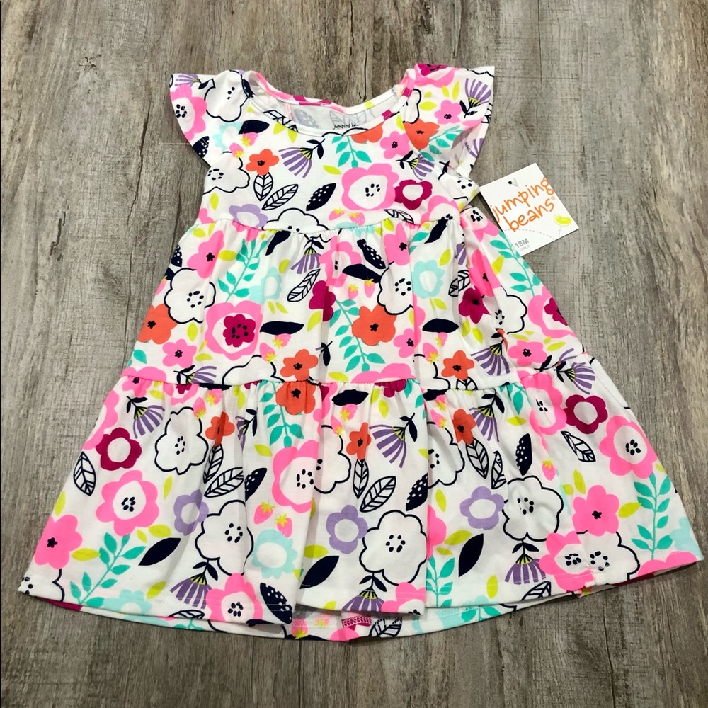 Jumping Beans White and Floral Toddler Sun Dress Size 18 Months. Size 18 Months.